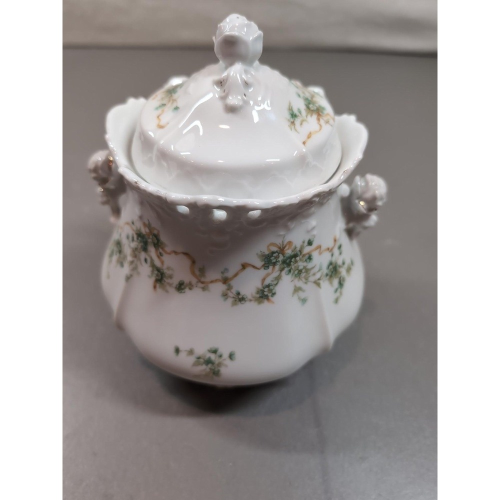 Antique Hermann Ohme Eglantine Porcelain Covered Sugar Bowl Germany Floral Gold - Picture 2 of 13